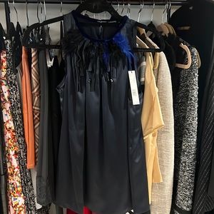 Ellie Tahari with tags feather navy silk tank